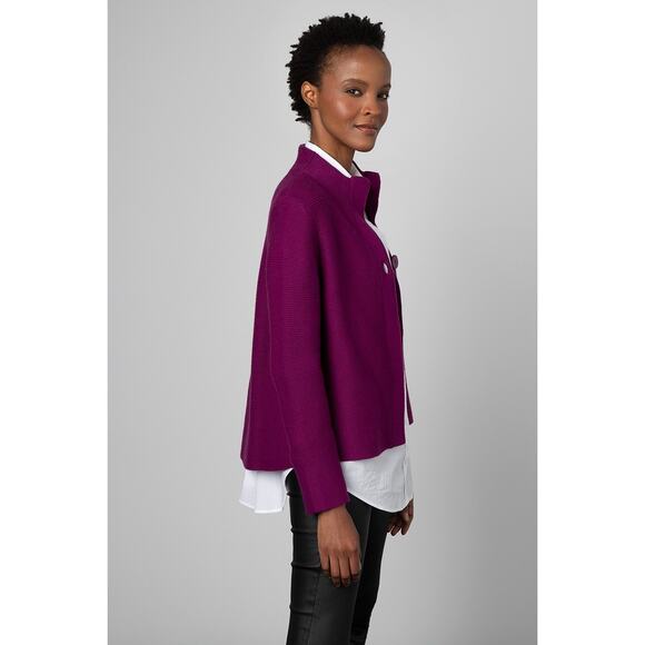 Kinross One Button Garter Stitch Cotton Cardigan Black Cherry XS Designer - Picture 1 of 10